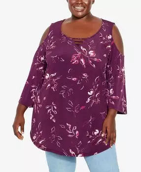 Плюс размер топ с открытыми плечами и 3 полосками с принтом Avenue, мульти