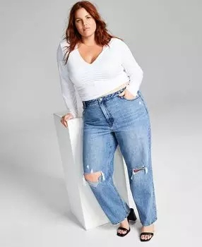 Плюс размер топ с рюшами и v-образным вырезом And Now This, белый