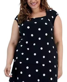 Плюс размер топ с воротником-хомутом и принтом в горошек Kasper, мульти