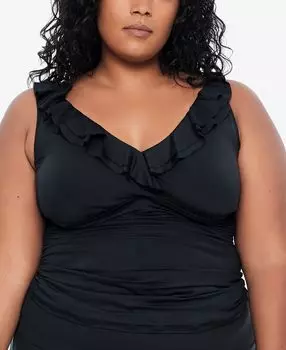 Плюс размер топ танкини с оборками Lauren Ralph Lauren, черный