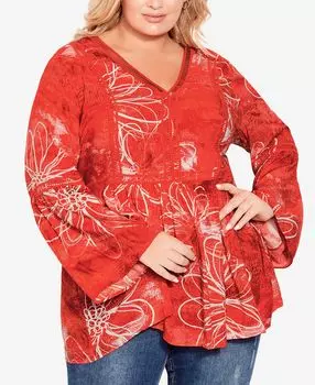 Плюс размер топ в стиле бохо с расклешенными рукавами Avenue, мульти