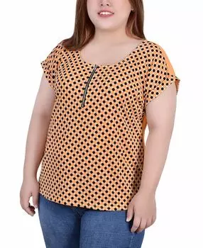 Плюс размер трикотажный топ с короткими рукавами и молнией до половины NY Collection, мульти