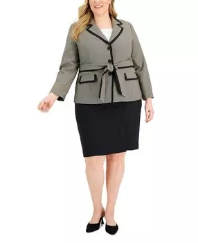 Плюс размер юбка-карандаш с контрастной отделкой и завязками на талии костюм Le Suit, мульти