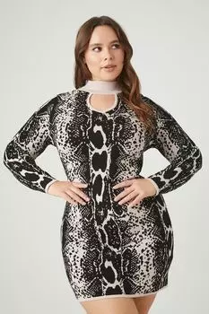 Плюс размер Водолазка со змеиным принтом Платье Forever 21, черный