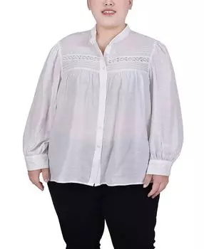 Плюс размер вязаная блузка с длинными рукавами NY Collection, белый