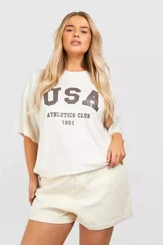 Плюс размерная футболка USA boohoo, бежевый