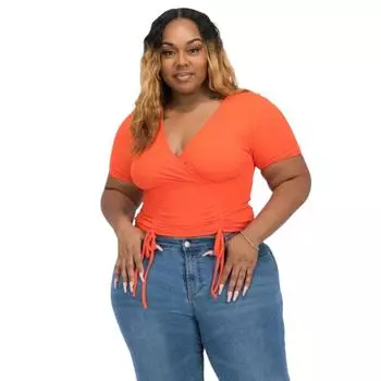 Плюс ребристый топ с рюшами и завязками FASHNZFAB, оранжево-красный