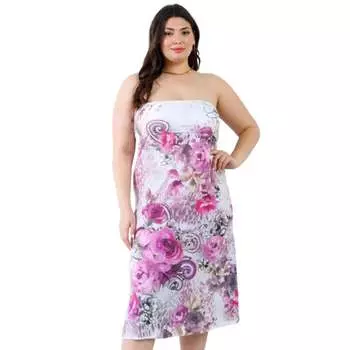 Плюс Розовое Платье Миди Без Рукавов С Цветочным Принтом FASHNZFAB