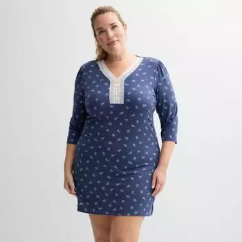 Плюс сайт короткая ночная сорочка из микро-вельвета Miss Elaine Essentials, цвет navy floral