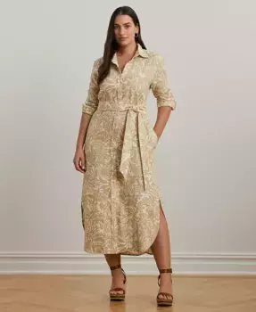Плюс сайз 100% льняное платье-рубашка с цветочным принтом Lauren Ralph Lauren, мультиколор