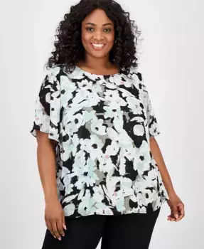Плюс сайз блуза с цветочным принтом Clip-Dot Kasper, зеленый