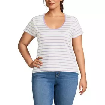 Плюс сайз футболка с круглым вырезом и коротким рукавом Lands' End, цвет ivory lilac stripe