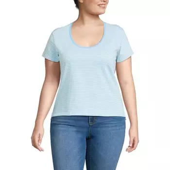 Плюс сайз футболка с круглым вырезом и коротким рукавом Lands' End, цвет bermuda blue stripe