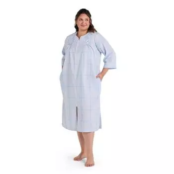 Плюс сайз халат с длинной молнией в полоску Miss Elaine Essentials, цвет blue mint check