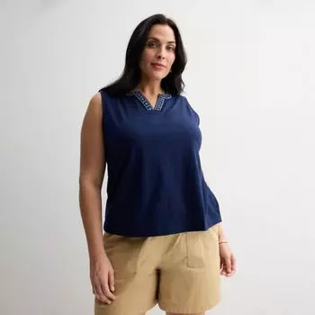 Плюс сайз майка с вышитым краем Croft & Barrow, цвет seattle navy