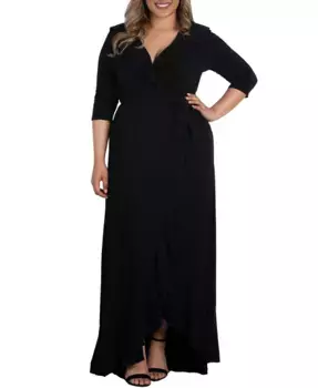 Плюс сайз макси-платье с рукавами и рюшами в морском стиле Kiyonna, черный