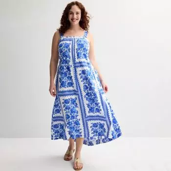 Плюс сайз платье макси с защипами и топом Sonoma Goods For Life, цвет royal blue floral