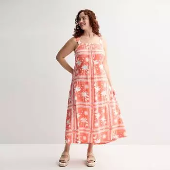 Плюс сайз платье макси с защипами и топом Sonoma Goods For Life, цвет coral white palm
