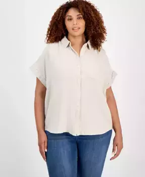 Плюс сайз рубашка с коротким рукавом на пуговицах Style & Co, коричневый/бежевый