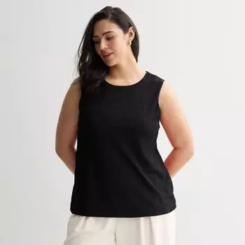 Плюс сайз текстурированная плиссированная трикотажная блуза Nine West, черный