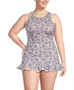 Плюс сайз топ-бикини с высоким воротом и рейсербеком Lands' End, белый