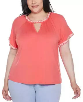 Плюс сайз топ с коротким рукавом и вязаным крючком краем Belldini, оранжевый