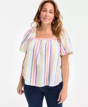 Плюс сайз топ с коротким рукавом и принтом Style & Co, белый