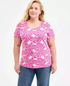 Плюс сайз топ с коротким рукавом и принтом Style & Co, мультиколор