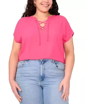 Плюс сайз топ с коротким рукавом на шнуровке Vince Camuto, розовый