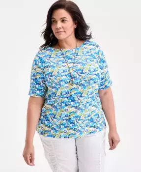 Плюс сайз топ с принтом и рукавом три четверти Style & Co, белый