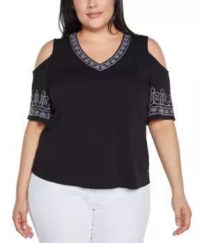 Плюс сайз топ с вышивкой Black Label и открытыми плечами Belldini, черный