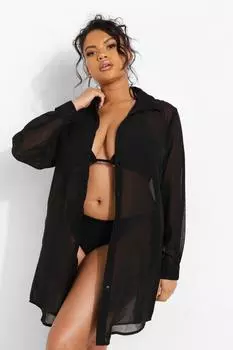 Плюс шифоновая пляжная рубашка boohoo, черный