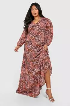 Плюс шифоновое платье макси с цветочным принтом boohoo, мультиколор
