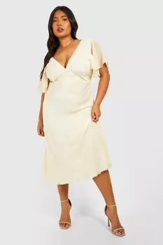 Плюс тканое платье мидакси с рукавами ангела boohoo, белый