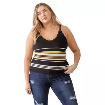 Плюс топ с ребристыми оборками FASHNZFAB, черный/горчичный