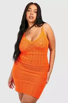 Плюс трикотажное мини-платье с бретелями и крючком boohoo, оранжевый