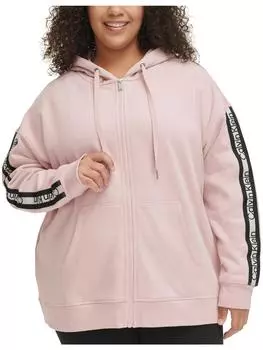 Плюс Женская флисовая полосатая толстовка с капюшоном на молнии Calvin Klein, цвет enchant