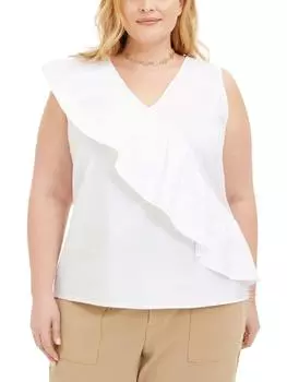 Плюс Женская каскадная оборка без рукавов майка INC, цвет bright white