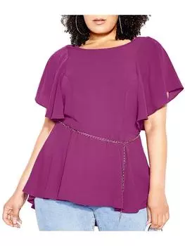 Плюс Женская Офисная Блузка с Рукавами-Флаттерами City Chic, цвет magenta