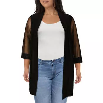 Плюс Женская сетчатая куртка с открытым передом и рукавами R&M Richards, черный