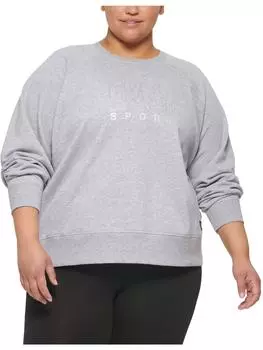Плюс Женская толстовка с круглым вырезом и логотипом из страз DKNY Sport, цвет pearl gray heather