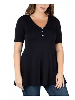 Плюс Женская Туника Рубашка Хенли 24seven Comfort Apparel, черный