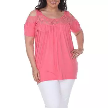 Плюс Женская туника с открытыми плечами и люверсами White Mark, цвет coral