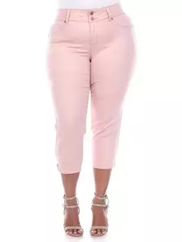 Плюс женские эластичные джинсы-капри из денима White Mark, розовый