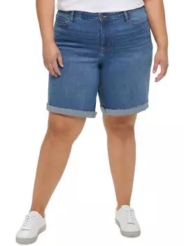 Плюс Женские джинсовые шорты средней степени стирки с необработанным краем Calvin Klein Jeans, цвет avalon
