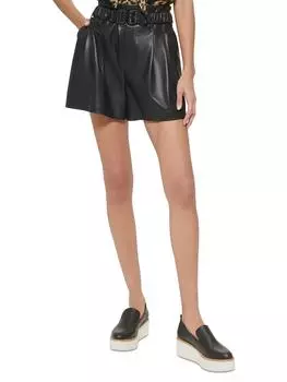 Плюс Женские шорты из искусственной кожи со съемным поясом и высокой талией DKNY, черный