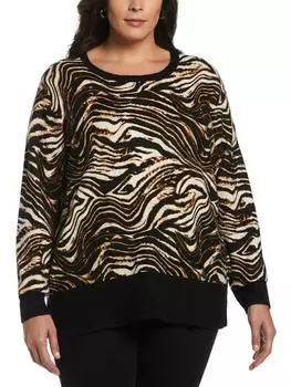 Плюс Женский Длинный Рукав Животный Рукав Круглый Вырез Свитер Ella Rafaella, черный
