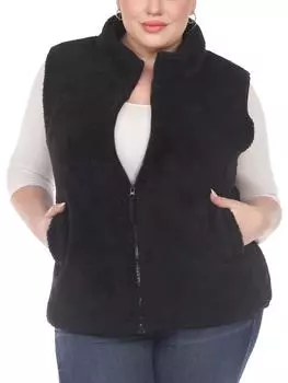 Плюс женский искусственный мех теплый верхняя одежда жилет White Mark, черный