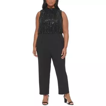 Плюс Женский Комбинезон с Воротником-стойкой и пайетками Eliza J, черный
