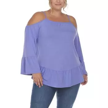 Плюс Женский Крестьянский Топ с Оборками Подол Открытые Плечи White Mark, фиолетовый